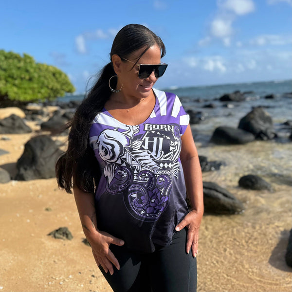 Born Hawaii Womens KOI CAPSLEEVE TOP PURPLE