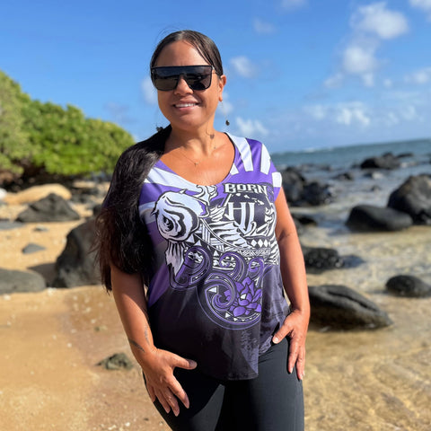 Born Hawaii Womens KOI CAPSLEEVE TOP PURPLE