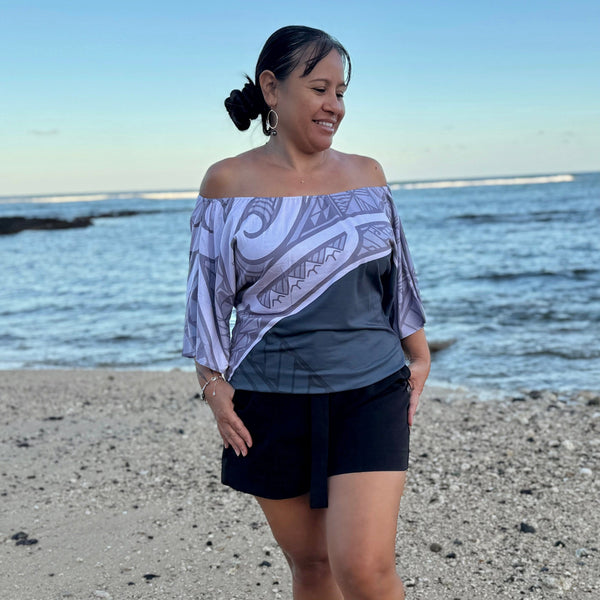 Born Hawaii Womens KU IHE OFF SHOULDER TOP BROWN