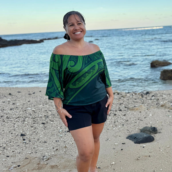 Born Hawaii Womens KU IHE OFF SHOULDER TOP GREEN