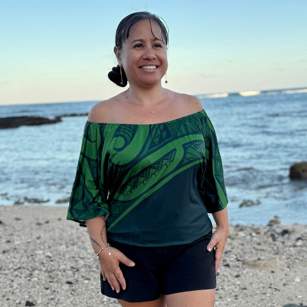 Born Hawaii Womens KU IHE OFF SHOULDER TOP GREEN