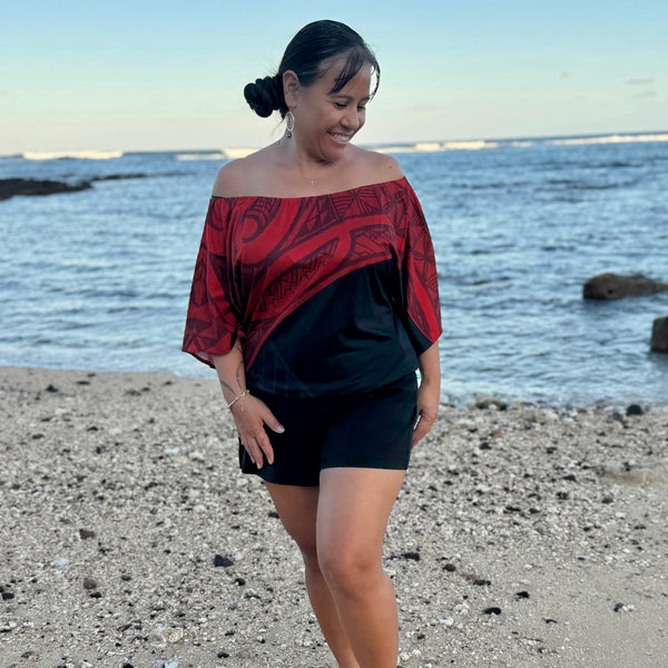 Born Hawaii Womens KU IHE OFF SHOULDER TOP RED