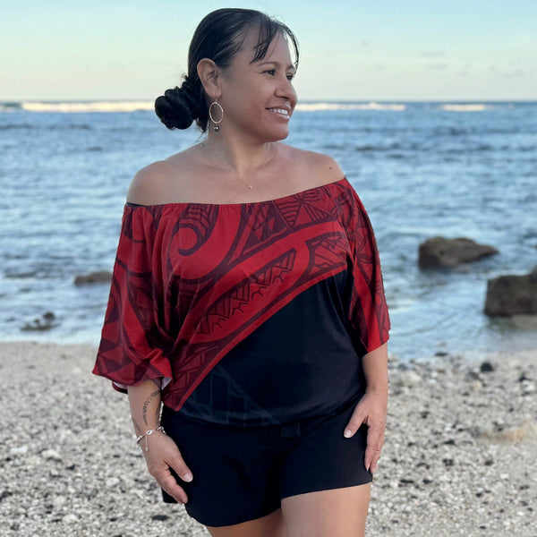 Born Hawaii Womens KU IHE OFF SHOULDER TOP RED