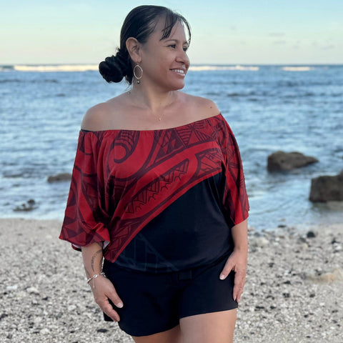 Born Hawaii Womens KU IHE OFF SHOULDER TOP RED