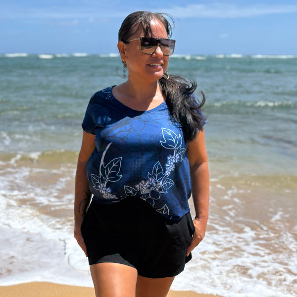 Born Hawaii Womens KUKUI CAPSLEEVE TOP NAVY