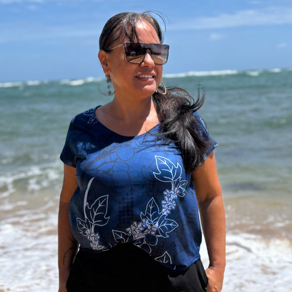 Born Hawaii Womens KUKUI CAPSLEEVE TOP NAVY