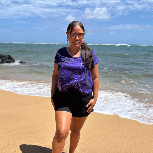 Born Hawaii Womens KUKUI CAPSLEEVE TOP PURPLE
