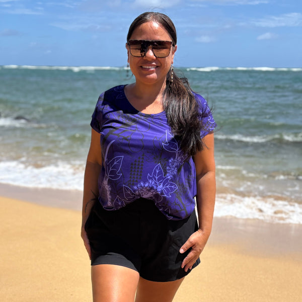 Born Hawaii Womens KUKUI CAPSLEEVE TOP PURPLE