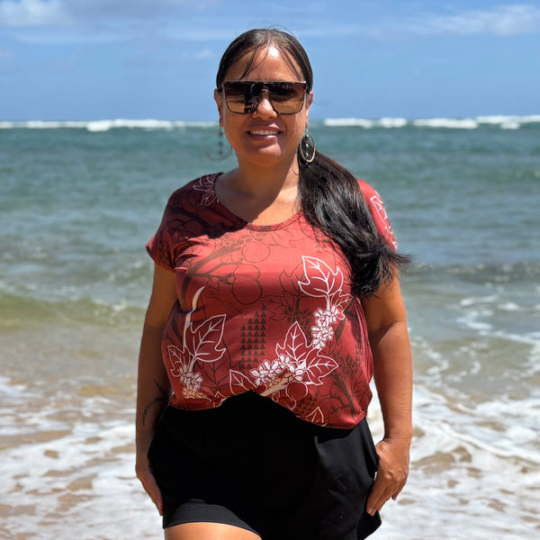 Born Hawaii Womens KUKUI CAPSLEEVE TOP RUST