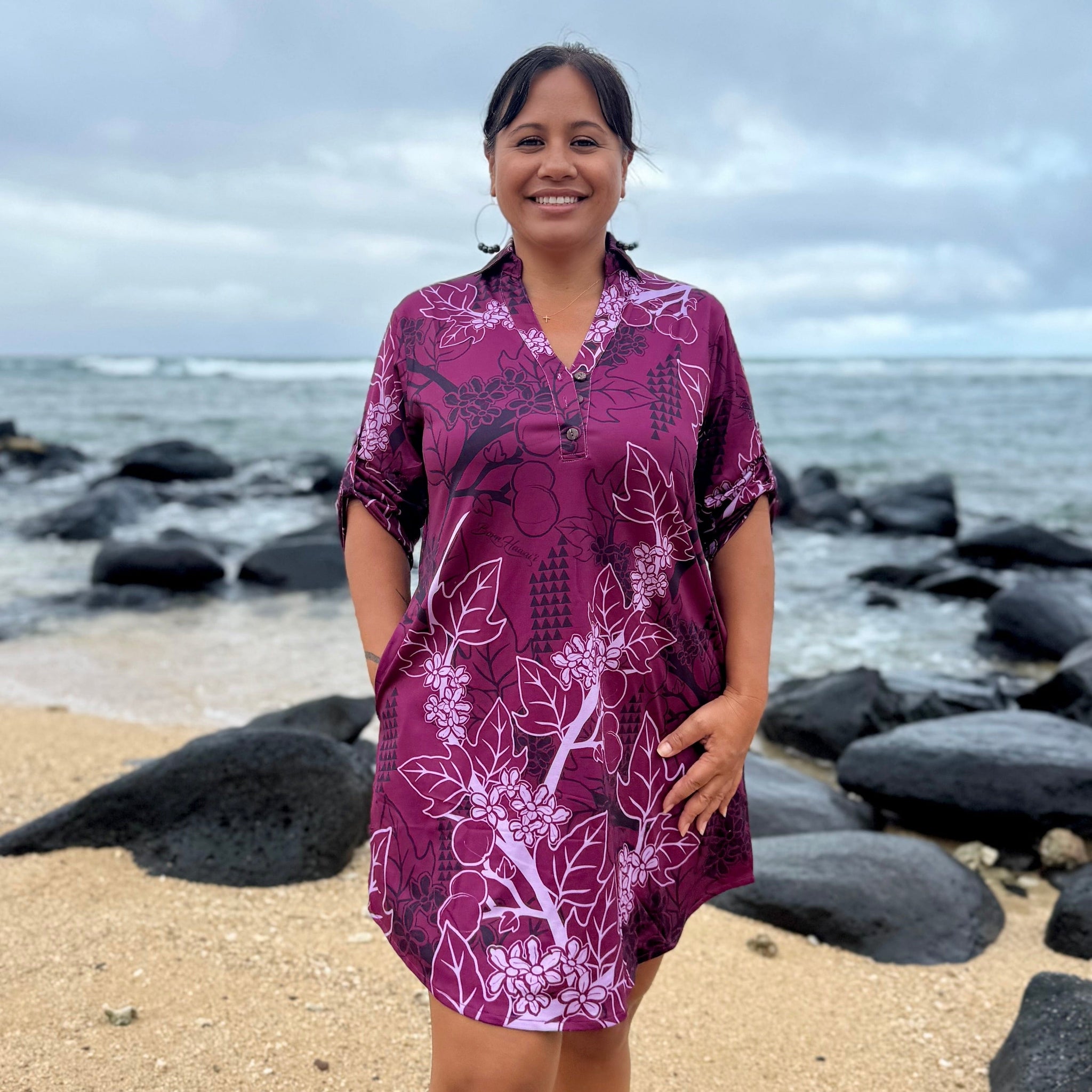 Born Hawaii Womens KUKUI POLO DRESS BURGUNDY