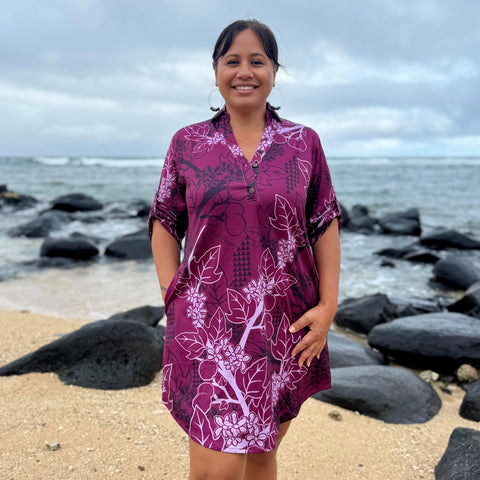 Born Hawaii Womens KUKUI POLO DRESS BURGUNDY