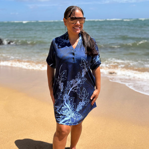 Born Hawaii Womens KUKUI POLO DRESS NAVY