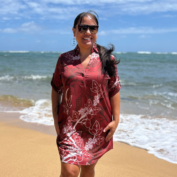 Born Hawaii Womens KUKUI POLO DRESS RUST