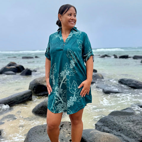 Born Hawaii Womens KUKUI POLO DRESS TEAL