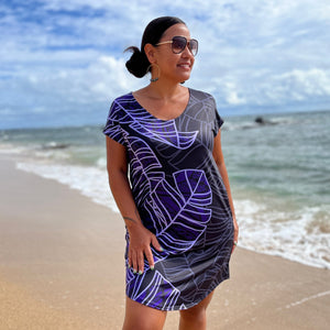 Born Hawaii Womens LAU CAP SLEEVE DRESS PURPLE