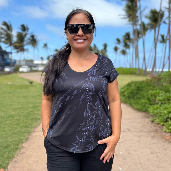 Born Hawaii Womens MAILE CAPSLEEVE TOP BLACK