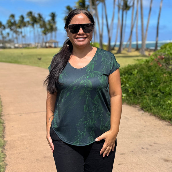 Born Hawaii Womens MAILE CAPSLEEVE TOP GREEN