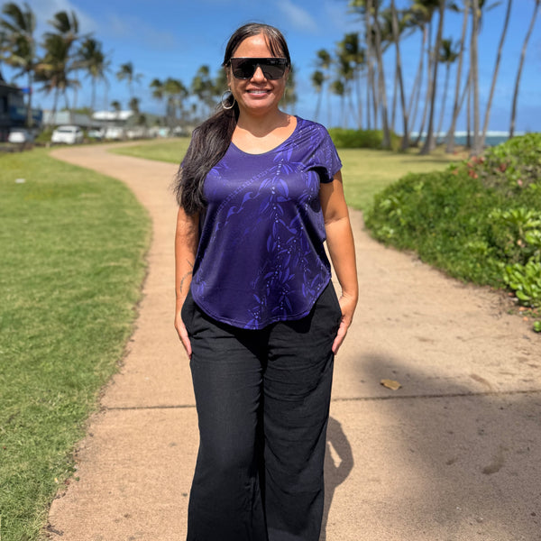 Born Hawaii Womens MAILE CAPSLEEVE TOP PURPLE