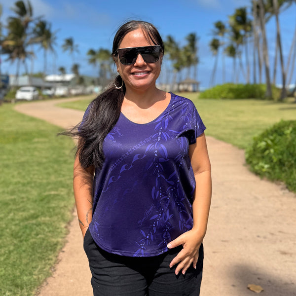 Born Hawaii Womens MAILE CAPSLEEVE TOP PURPLE