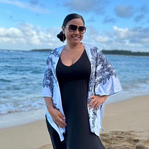 Born Hawaii Womens MAILE KIMONO GREY