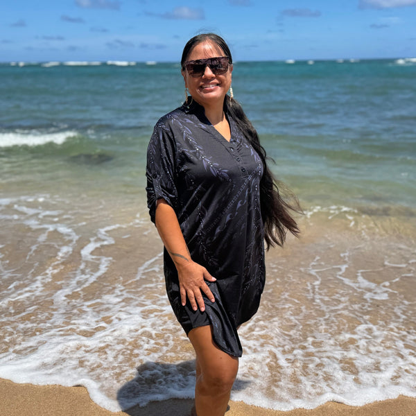 Born Hawaii Womens MAILE POLO DRESS BLACK
