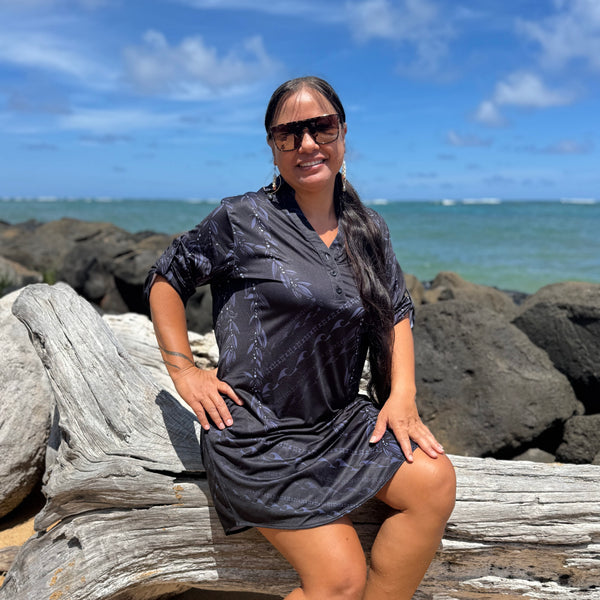 Born Hawaii Womens MAILE POLO DRESS BLACK