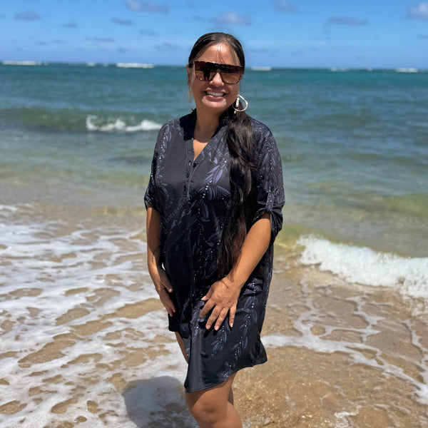 Born Hawaii Womens MAILE POLO DRESS BLACK
