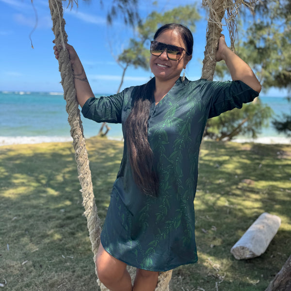 Born Hawaii Womens MAILE POLO DRESS GREEN
