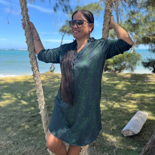 Born Hawaii Womens MAILE POLO DRESS GREEN