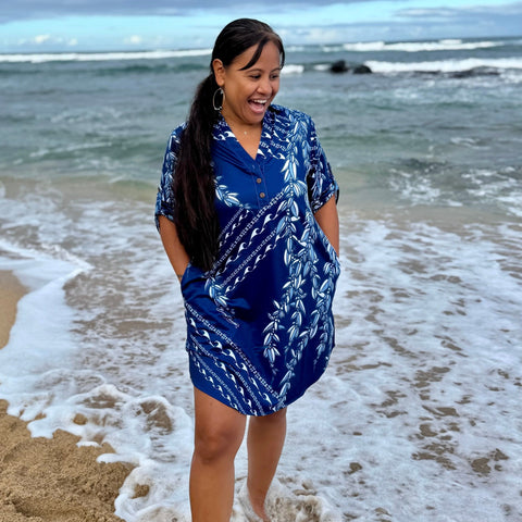 Born Hawaii Womens MAILE POLO DRESS NAVY
