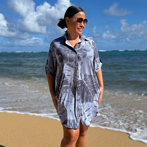 Born Hawaii Womens MINISTERA BUTTON SHIRTDRESS GREY