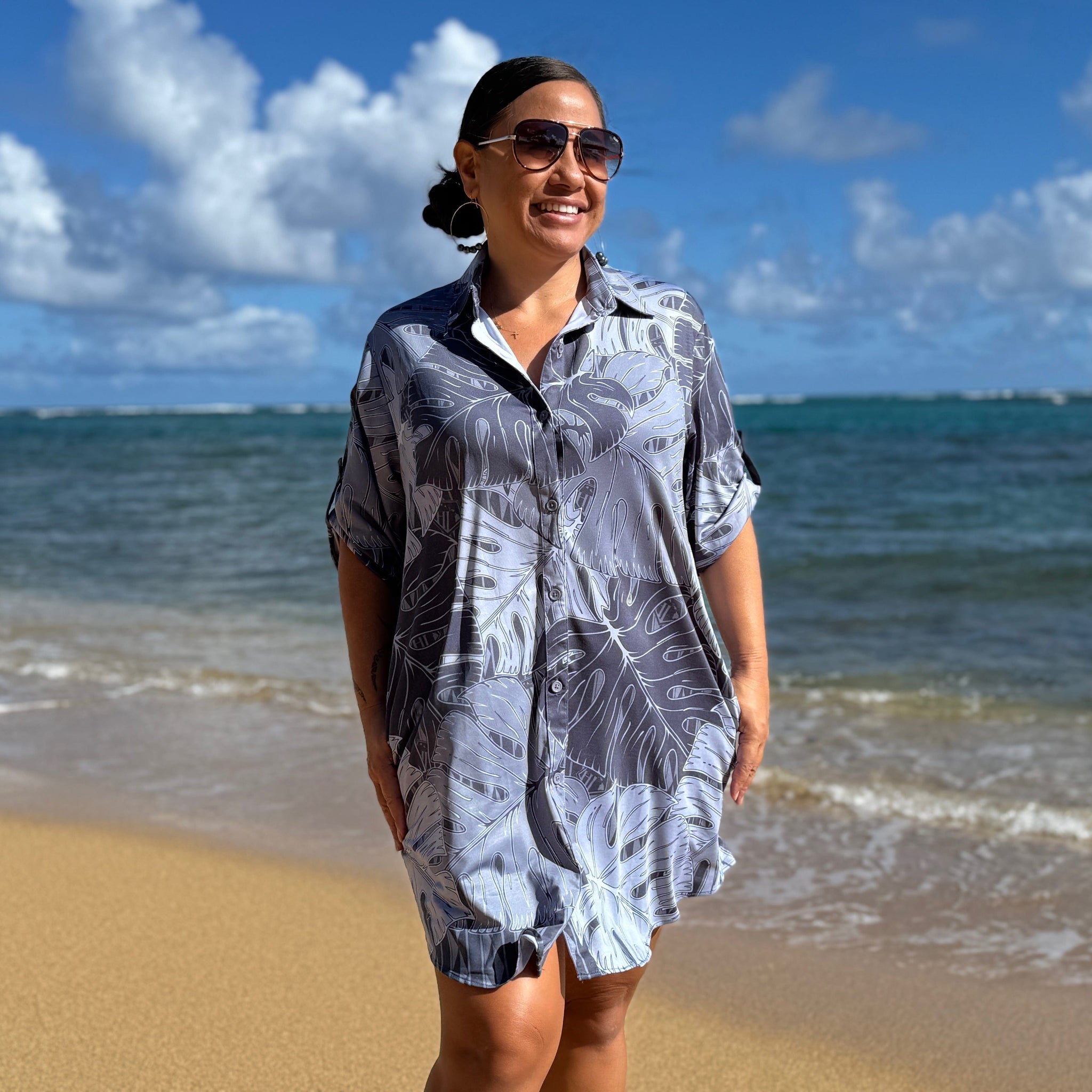 Born Hawaii Womens MINISTERA BUTTON SHIRTDRESS GREY