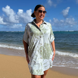 Born Hawaii Womens MINISTERA BUTTON SHIRTDRESS SAGE GREEN