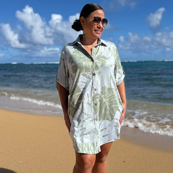 Born Hawaii Womens MINISTERA BUTTON SHIRTDRESS SAGE GREEN