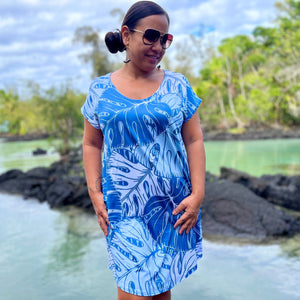Born Hawaii Womens MINISTERIA CAPSLEEVE DRESS BLUE