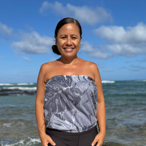 Born Hawaii Womens MONSTERA STRAPLESS TOP GREY