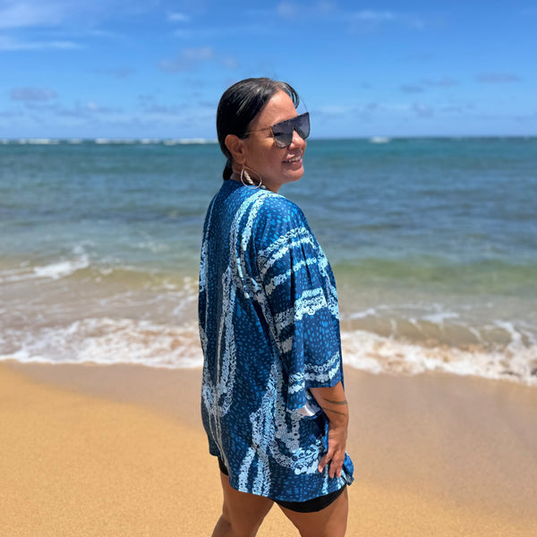 Born Hawaii Womens NIIHAU KIMONO TEAL