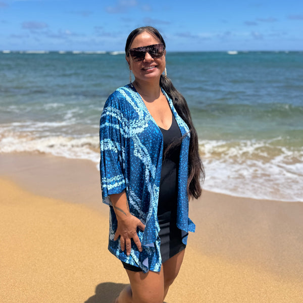 Born Hawaii Womens NIIHAU KIMONO TEAL