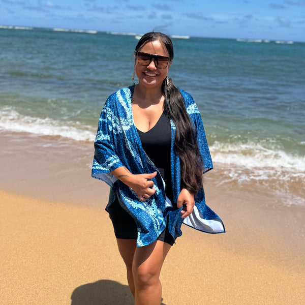 Born Hawaii Womens NIIHAU KIMONO TEAL