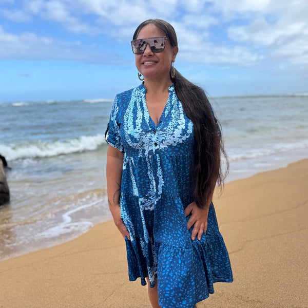 Born Hawaii Womens NIIHAU TIERED DRESS TEAL