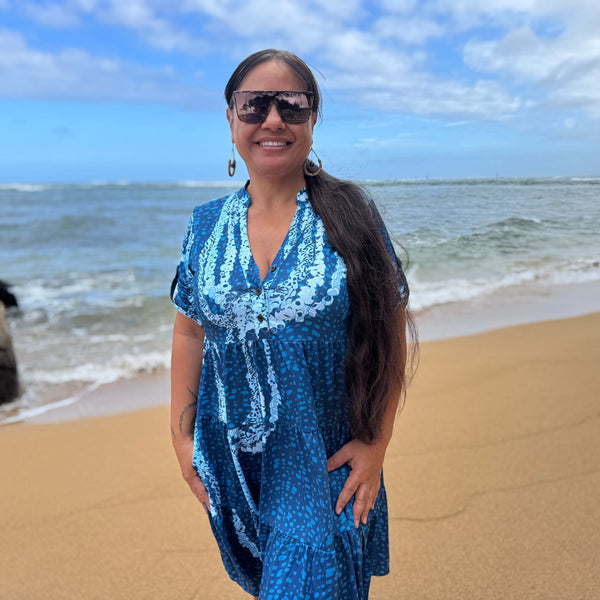 Born Hawaii Womens NIIHAU TIERED DRESS TEAL