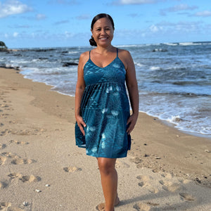 Born Hawaii Womens PAPAHI BABYDOLL DRESS TEAL