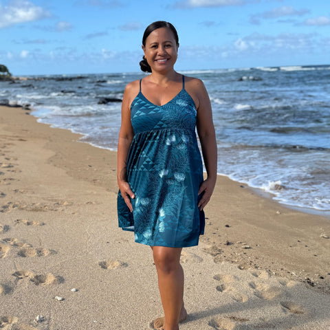 Born Hawaii Womens PAPAHI BABYDOLL DRESS TEAL