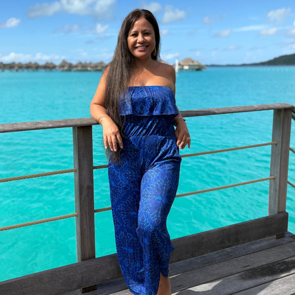 Born Hawaii Womens QUILT ROMPER PANTS BLUE