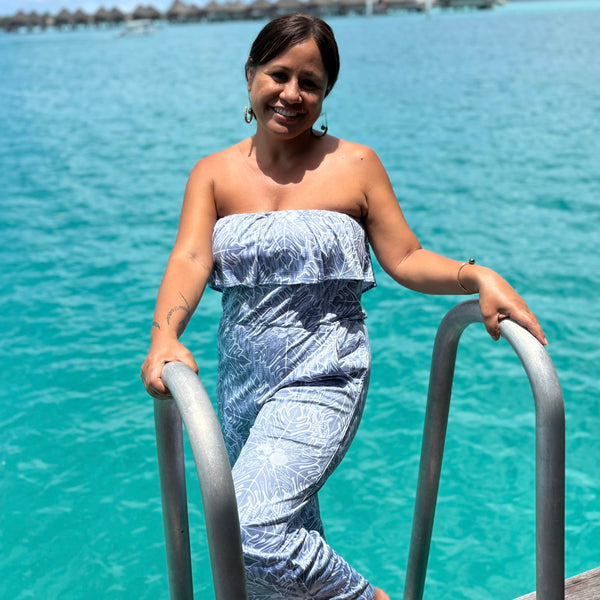 Born Hawaii Womens QUILT ROMPER PANTS GREY WHITE