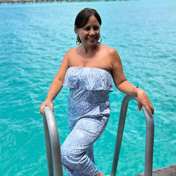 Born Hawaii Womens QUILT ROMPER PANTS GREY WHITE