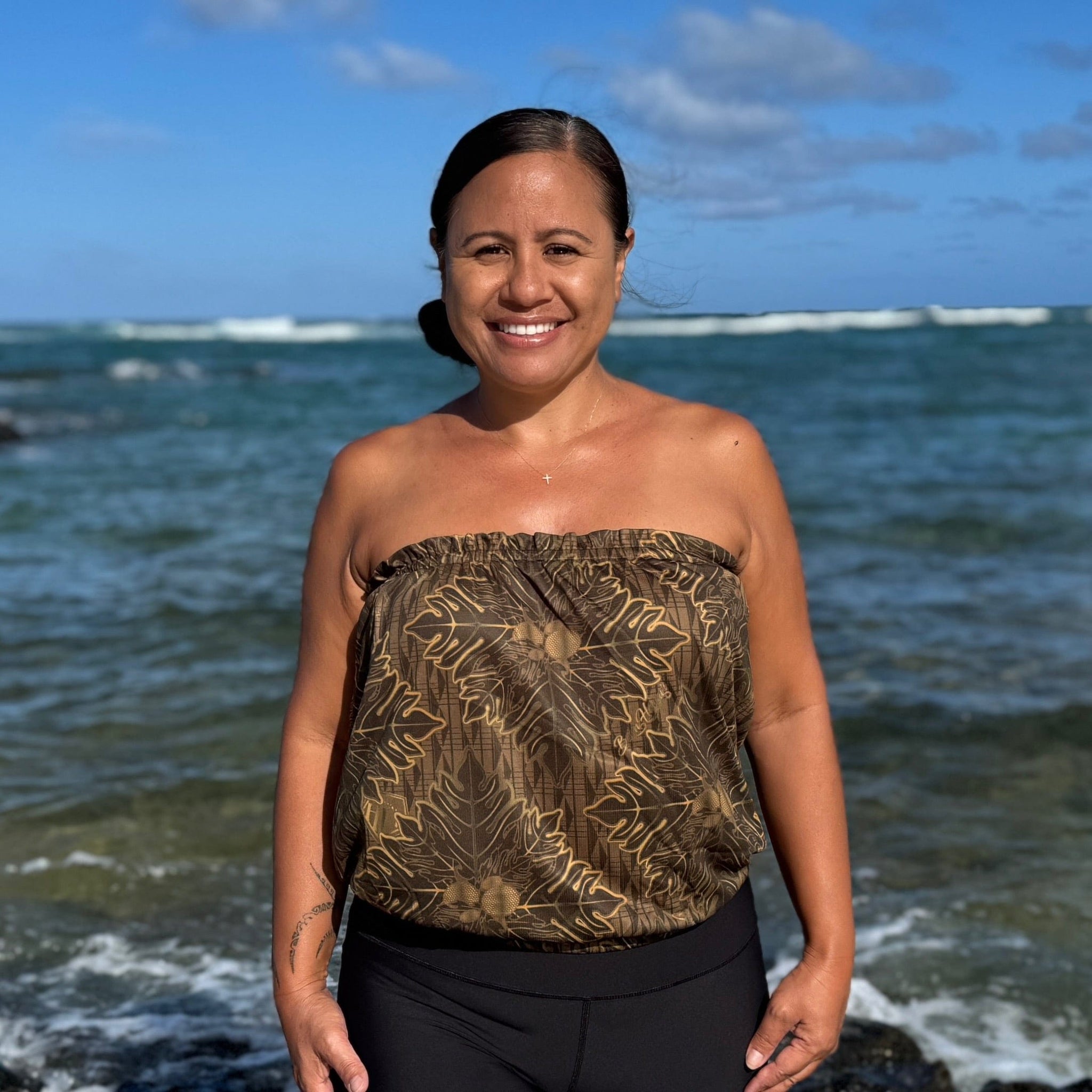 Born Hawaii Womens QUILT STRAPLESS TOP BROWN