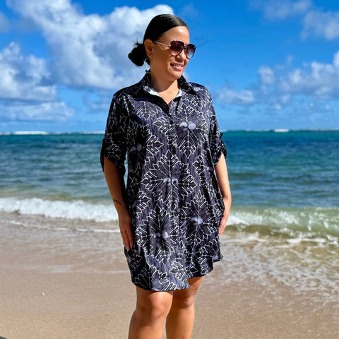 Born Hawaii Womens QUILTED POLO DRESS BLACK