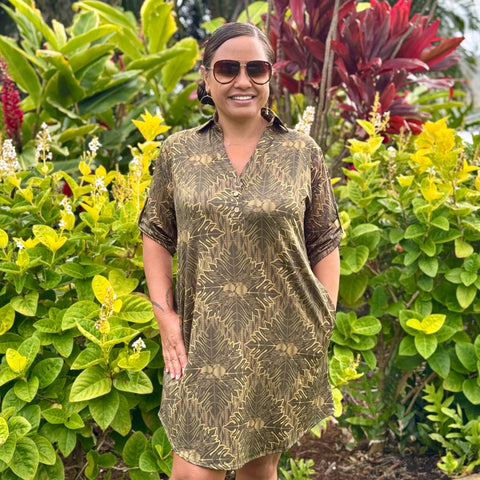 Born Hawaii Womens QUILTED POLO DRESS BROWN