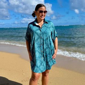 Born Hawaii Womens QUILTED POLO DRESS TEAL